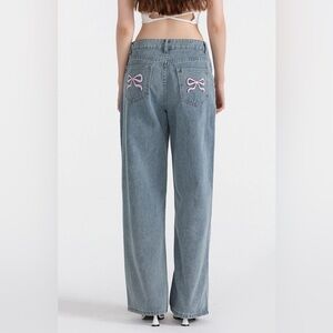 JFOR JUSTIFY Stylish Blue Jeans with Pink Bow Accents size M
